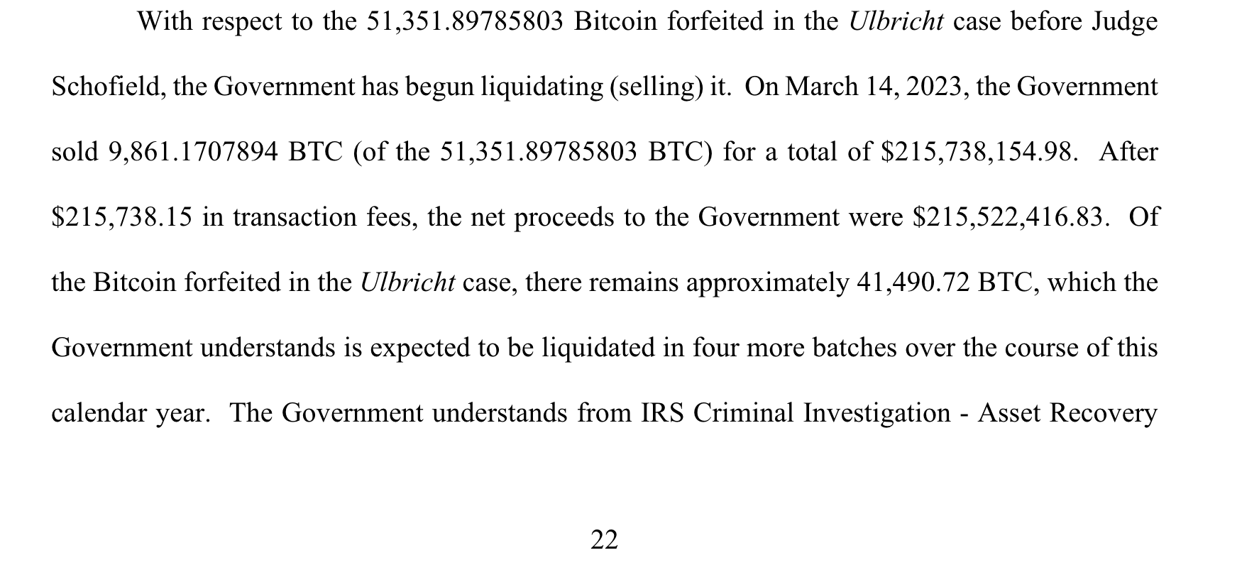 美国政府在 3 月 14 日出售 9800 枚 BTC，计划于一年内出售与丝绸之路有关的另外 4.15 万枚 BTC