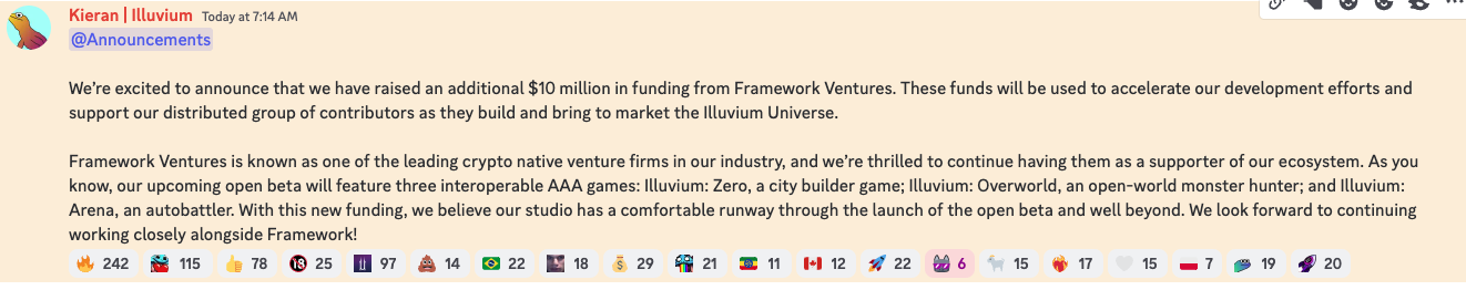 链游 Illuvium 完成 1000 万美元融资，Framework Ventures 参投