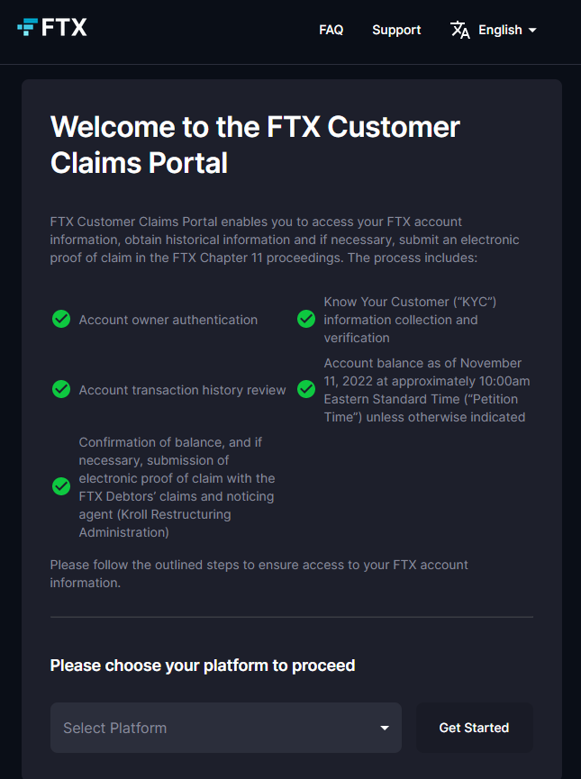 FTX 索赔网站在开放约一小时后下线