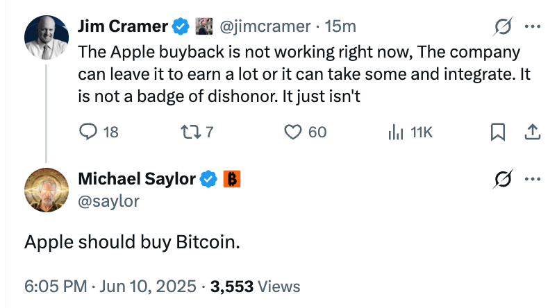 Michael Saylor：Apple 公司应该买比特币